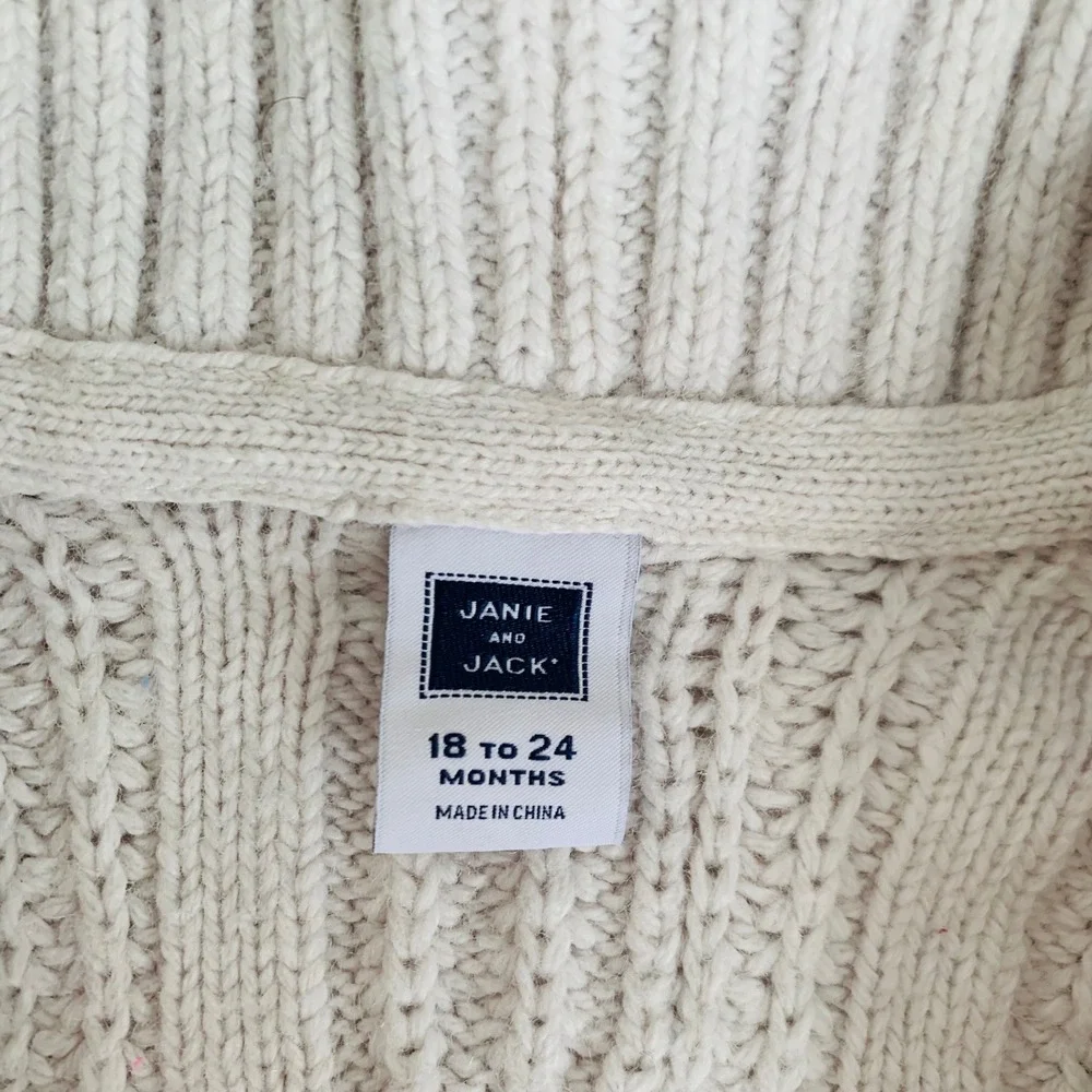 Janie and Jack Cardigan Sweater Cream 18-24 Months Open Cable‎ Knit Shawl Collar
